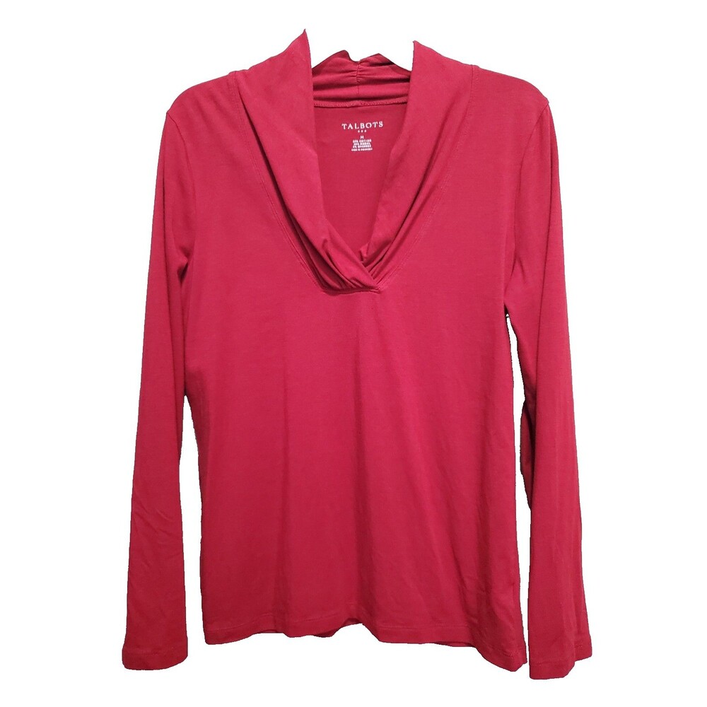 Talbots Red Shawl Collar Long Sleeve Knit Top Size Medium
